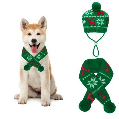 China Factory Direct Viable Supply Snowflake Adjustable Dog Knitted Scarf Christmas Dog Cat Hat Pet Scarf for sale