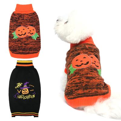 China 2021 New Design Viable Halloween Dog Sweaters With Leash Hole Pumpkin Dog Turtle Neck Sweaters for sale