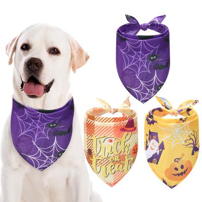 China Custom Design Polyester Fabric Print Holiday Pumpkin Triangle Scarf Viable Luxury Dog Props Bandana Halloween for sale