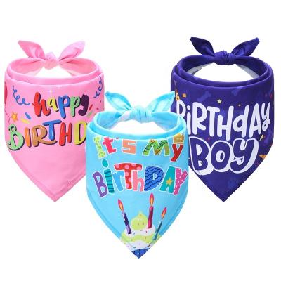 China Custom Made Cute Printed Happy Birthday Hat Dog Bandana Pet Bandana Birthday Viable for sale