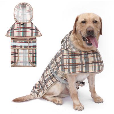 China Viable Wholesale Custom Dog Waterproof Plaid Cream Plaid Pet Large Dog Raincoat With Hood for sale