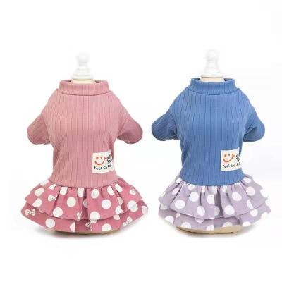 China Viable Pink Blue Pet Dress For Small Dog Autumn Designer Dog Dress for sale