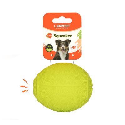 China Laroo Natural Rubber Durable Chew Dog Squeaky Stocked Rugby For Medium Large Dog Safety Interactive Pet Toy for sale