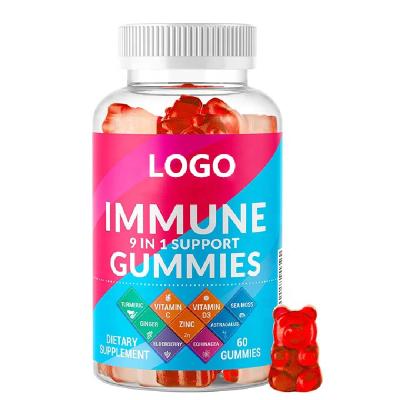 China Daily Snacks Custom Logo Private Label Naturals 9 in 1 Immune Support Gummies with Zinc Turmeric Ginger Sea Moss 60 Count for sale