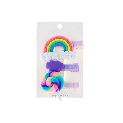 China Hair Decoration 3pcs/set New Korean Style Kids Hair Clips Set Cute Rainbow Lollipop Hairpin 3-Piece-Set For Girls for sale