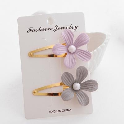 China Hair Decration 2PCS/SET Cloth Flower BB Clip Metal Alligator Hair Clips Golden Babies Snap Hair Clips for sale