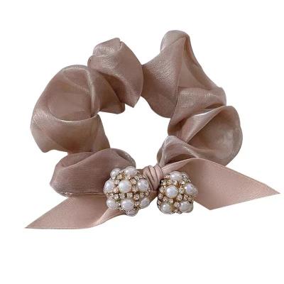 China Women Fashion Chiffon Hair Band Ties Elastic Scrunchies Flower Big Oversized Organza Scrunchies for sale