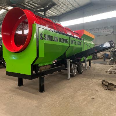 China Paper Wood Chips Plastic Compost and Soil Topsoil Mobile Trommel Screen Feeding Size Less than 300mm for sale