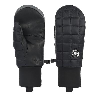 China Autumn Winter High Quality Ski Casual Gloves Soft Square Bottom Quilted Mitt With Real Leather Palm For Outdoor for sale