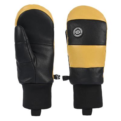 China Autumn Winter Waterproof Supple Goatskin Luxury Ski Mitten Leather Gloves With Hanger Buckle High Quality for sale