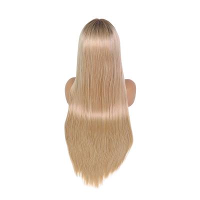 China Body Wave Highlights Straight Hair Blonde Medium Long Part Cheap Synthetic Hair Wig Heat Resistant Full Wig With Lace Front for sale