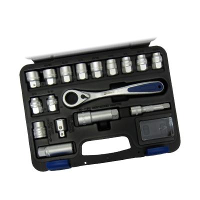 China Auto Repair Construction Quinnco 17 PC Cr-v Steel Go Through Tool Socket Ratchet Wrench Set For Auto Repair And Car Maintenance Use for sale