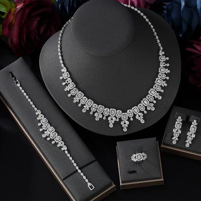 China CLASSIC Bridal Full Zirconia 4pcs Jewelry Sets For Women Party, Luxury Dubai Nigeria CZ Crystal Wedding Necklace Sets for sale