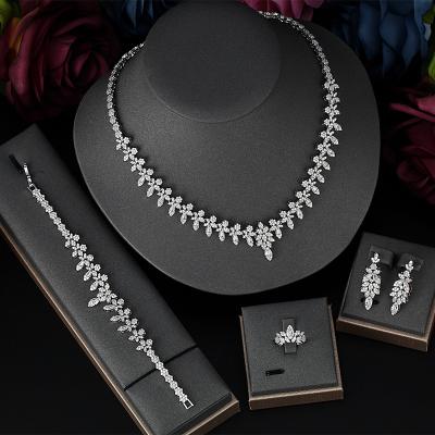 China CLASSIC luxury UAE zircon necklace bracelet earrings and full ring 4pcs Dubai jewelry set for women for sale