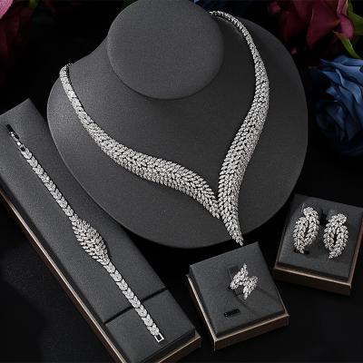 China CLASSIC Luxury Elegant Women Jewelry CZ Shape CZ Necklace Earrings Bracelet Ring 4pcs Big Bridal Jewelry Sets For Bride for sale