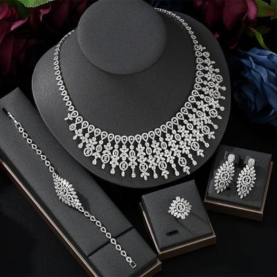 China CLASSIC Luxury 4 Piece Tassel Necklace Statement Jewelry Set Big For Women Wedding Cubic Zircon CZ UAE Bridal Jewelry for sale