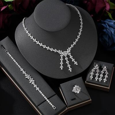 China Saudi Arabia Luxury CLASSIC Irregular Design Cubic Zirconia Ring Bracelet Necklace Set Bridal Wedding Engagement Women Jewelry Set for sale