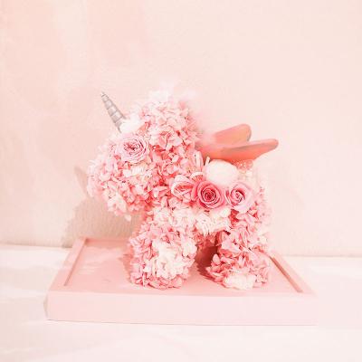 China Nature Preserved Plant Luxury Decorative Eternal Pink Unicorn Mounted Real Flower Gift Box Birthday Gift Touch Flower for sale