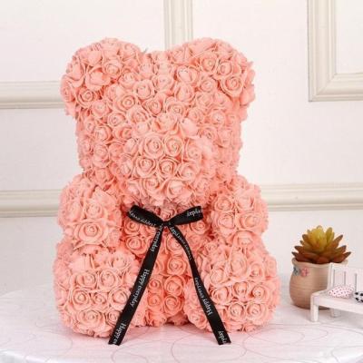 China PE Preserved Valentine Teddy Bears 25 Cm With Box Roses Artificial Rose Bear Gifts for sale