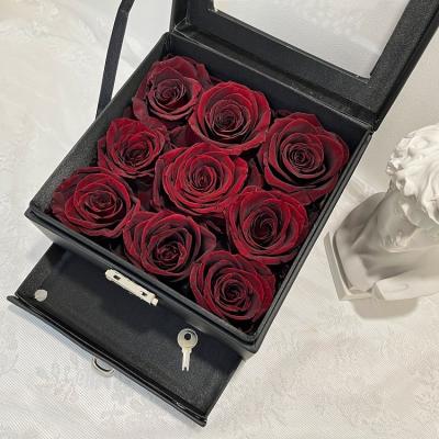 China Custom Premium Wedding Valentine's Day Home December Square Mounted Gifts Packaging Rose With Drawer Jewelry Boxes For Gift Sets for sale