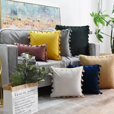 China Anti dust mite velvet solid color tassel sofa pillowcase cushion cover soft, comfortable, beautiful and durable pillowcase cushion cover for sale