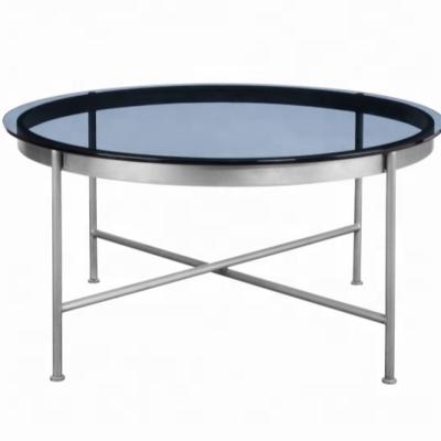 China Convertible blue glass with iron living room coffee table side coffee table for sale