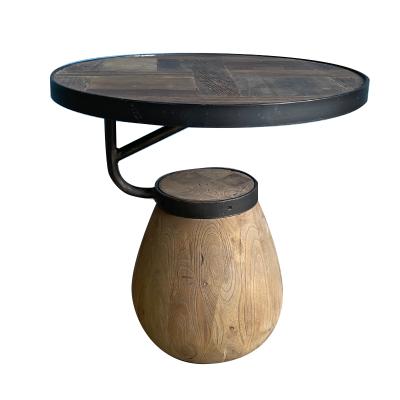 China Recycled Wood Classic Home Round Reclaimed Elm Wooden Sofa Side Table for sale