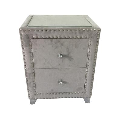 China Hot Selling Fashion Solid Wood Bedroom Furniture French Velvet 2 Drawers Wooden Upholstered Bedside Table for sale