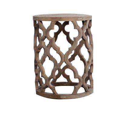 China Engrave Cylindrical Narrow Carved Log Top End Tables For Living Room for sale