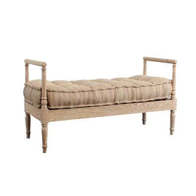 China Modular French Wood Bed End Long Tufted Linen Bedroom Upholstered Bench for sale