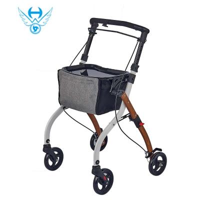 China Aluminum Folding Rollator Four Wheel Walkers With Removable Black Plastic Dinner Tray for sale