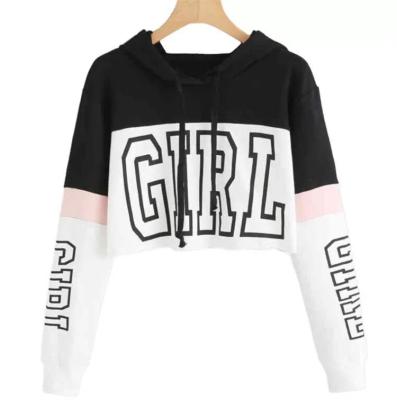 China Breathable Explosive Color Contrast Letter Printing Long Sleeved Crop Top Hoodies Women Fashionable Clothing Tops for sale