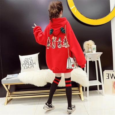 China New Breathable Fashionable Christmas Tree Print Cute Loose Clothing Plus Thick Velvet Hoodie Wholesale Women's Sweatshirt for sale