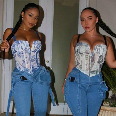 China Y-2065 Women's Autumn Summer Viable New US Dollar Printed One-Shoulder Sling, Women's Chest-Wrapped Corset Tops for sale