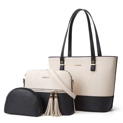 China Designer Portable Luxury 3 Piece PU Leather Tote Bag For Women Luxury Tassel Handbag Set for sale