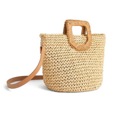 China Fashoion Hot Sale Women Hand Bgas Straw Beach Bag Fahion Straw Beach Bags With PU Leather Strap for sale