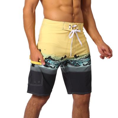 China Wholesale Men's Breathable Surf Shorts Beach Wear Sand Prevention Stripe Print Panel Waterproof Quick Drying Swim Trunks for sale