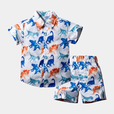 China Breathable Sublimation Print Kids Hawaiian Short Sleeve Shirts And Beach Swim Shorts Set for sale