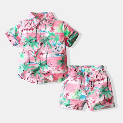 China New Style Spring Kids Beach Wrapped Gentlemen's Breathable Coconut Shirt By Tree Shorts And Shorts Two Piece Set for sale