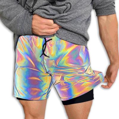 China Outdoor Breathable 3M Rainbow Reflective Shorts Pants Night Workout Fluorescent Color Joggers Mens Casual Men's Change Pants for sale