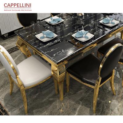 China New Home Durable Luxury Dining Room Furniture Set Chair Slate Steel Table Top Dining Set for sale