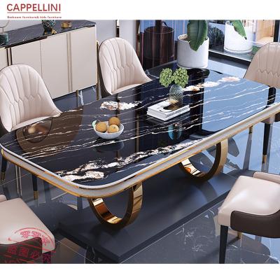 China Durable Luxury Popular Design Dining Table And Chair Set Steel Legs Marble Top Dining Set for sale