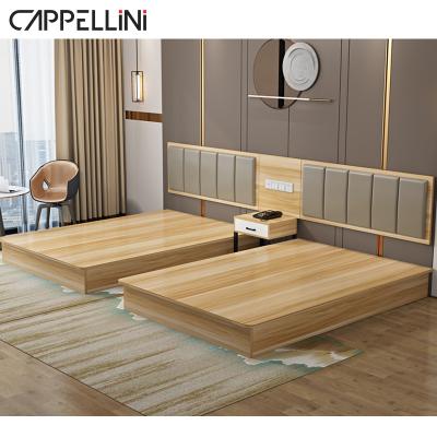 China Modern Custom Hotel Bedroom Double Bed Sets Queen Size Wooden Design Hotel Bed for sale