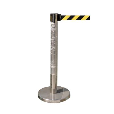 China Yellow Warning Crowd Control Stainless Steel Crowd Control Bracket With Retractable Belt for sale