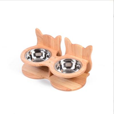 China Sustainable Dog And Cat Pet Feeder Wooden Pet Premium High Pet Bowl And Feeder for sale