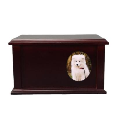 China Stored Pet Urn Wooden Pet Memorial Box With Photo Frame Wooden Pet Funeral Urn Wooden Box for sale