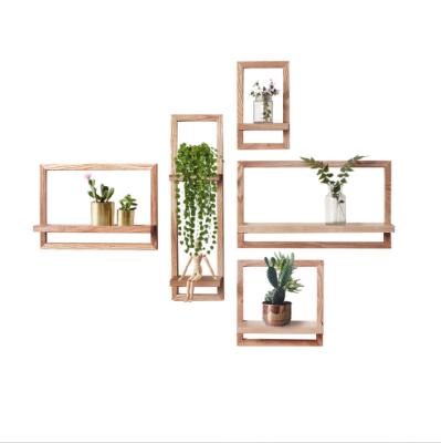 China Square Minimalist Custom Rustic Hanging Floating Shelves Set 4 Wall Decor Cube Photo Plant Wooden Wall Mount Display Shelf for sale