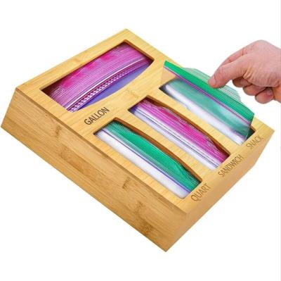 China Viable Bamboo Ziplock Bag Storage Organizer For Drawer Food Storage Bag Organizer And Dispenser Compatible for sale