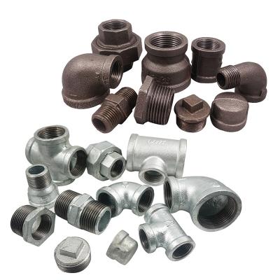 China Malleable Black Steam Cast Iron Pipe Fittings Fire Fighting Galvanized Plumbing Accessaries for sale