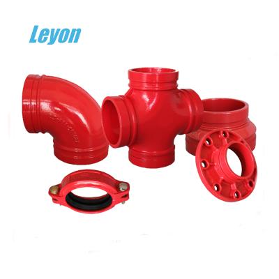 China Plumb Ductile Iron Flange Adapter fm Grooved 90 Degree Cross Elbow Malleable Cast Iron Pipe Fittings for sale